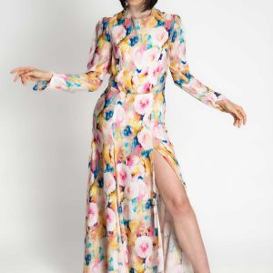 MV summer maxi floral printed flokkon dress, with pastel flowers - blue