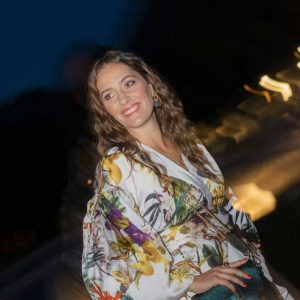 MV jungle & patterned white taffeta blouse with tie